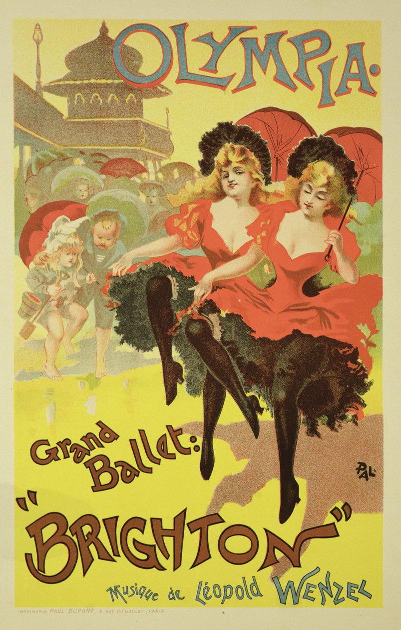 Reprodução de um cartaz publicitário do ballet &39;Brighton&39;, Theatre Olympia, 1893 de Pal