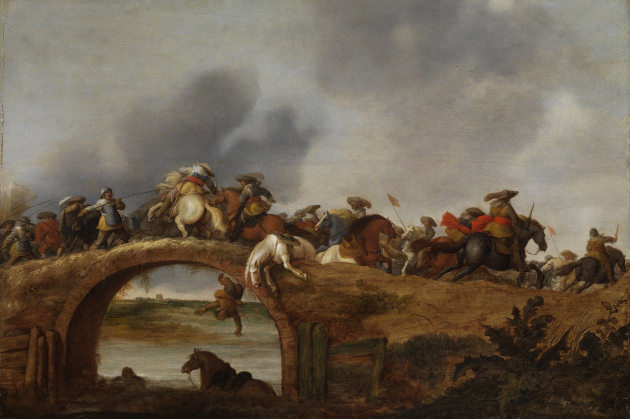 Pilotos de batalha em uma ponte de Anthonie Palamedesz