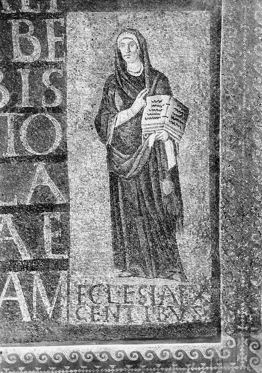 Figura representando a Igreja dos Gentios e parte das sete inscrições hexamétricas (mosaico) de Paleo Christian