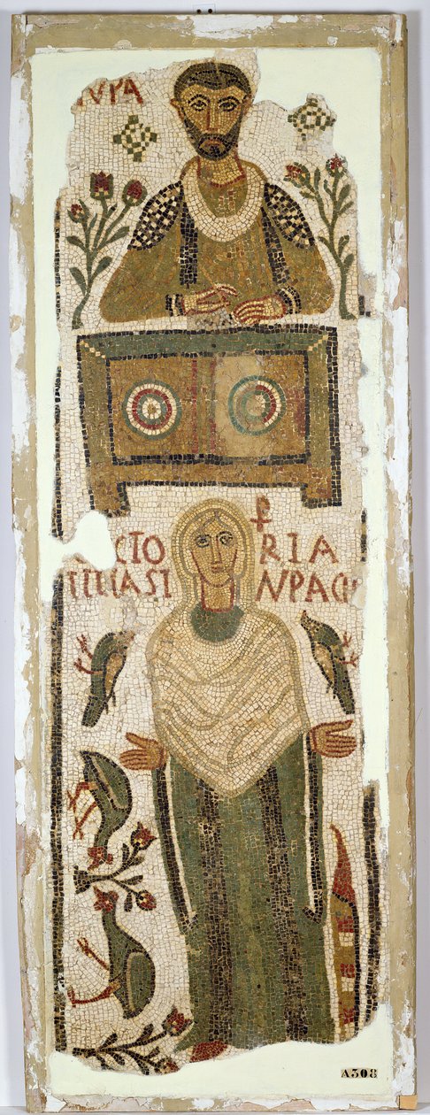 Estela fúnebre representando um banqueiro e sua filha (mosaico) de Paleo Christian