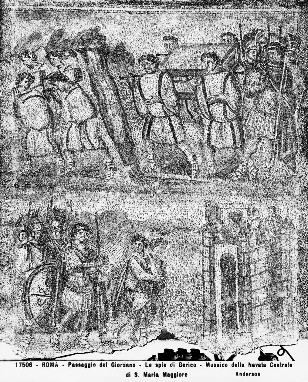 A História de Josué: A Travessia do Jordão e os Espiões enviados a Jericó, desde a nave central (mosaico) de Paleo Christian