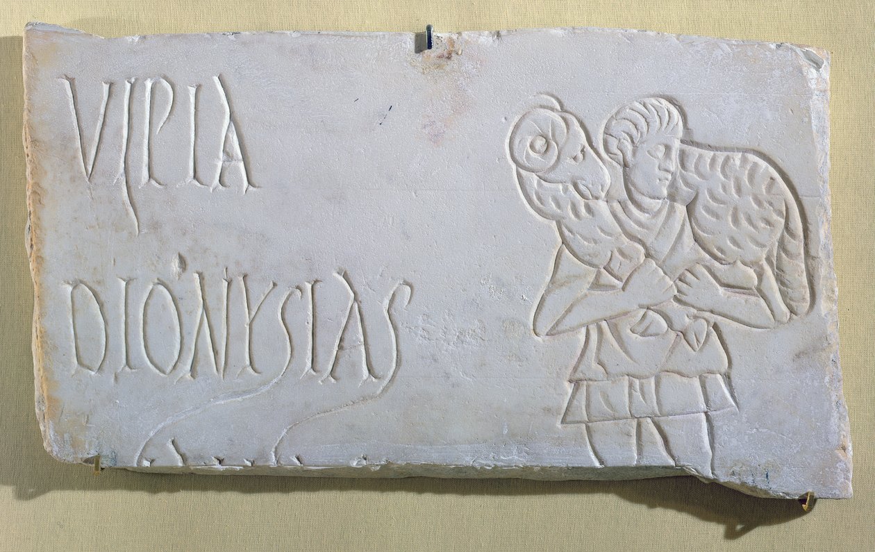 Epitáfio com relevo do Bom Pastor, das Catacumbas de Sousse, século III-IV (mármore) de Paleo Christian