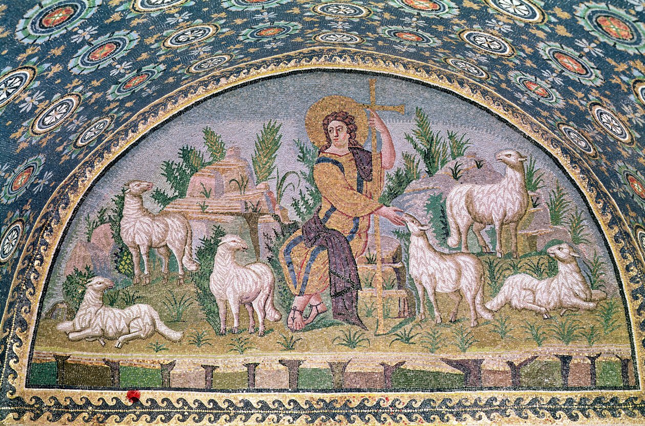 O Bom Pastor, luneta de cima da entrada (mosaico) de Paleo Christian