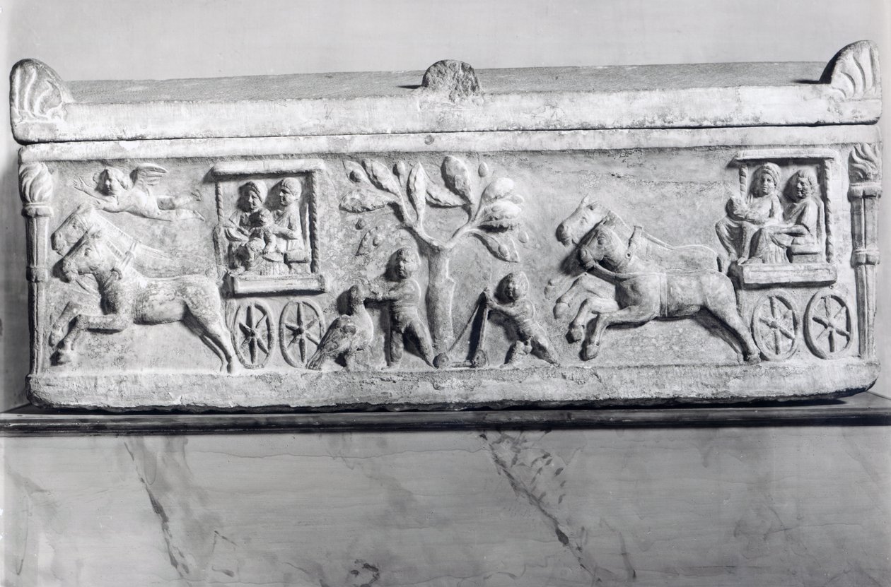 Sarcófago cristão com cenas da vida de uma criança de Paleo Christian Paleo Christian