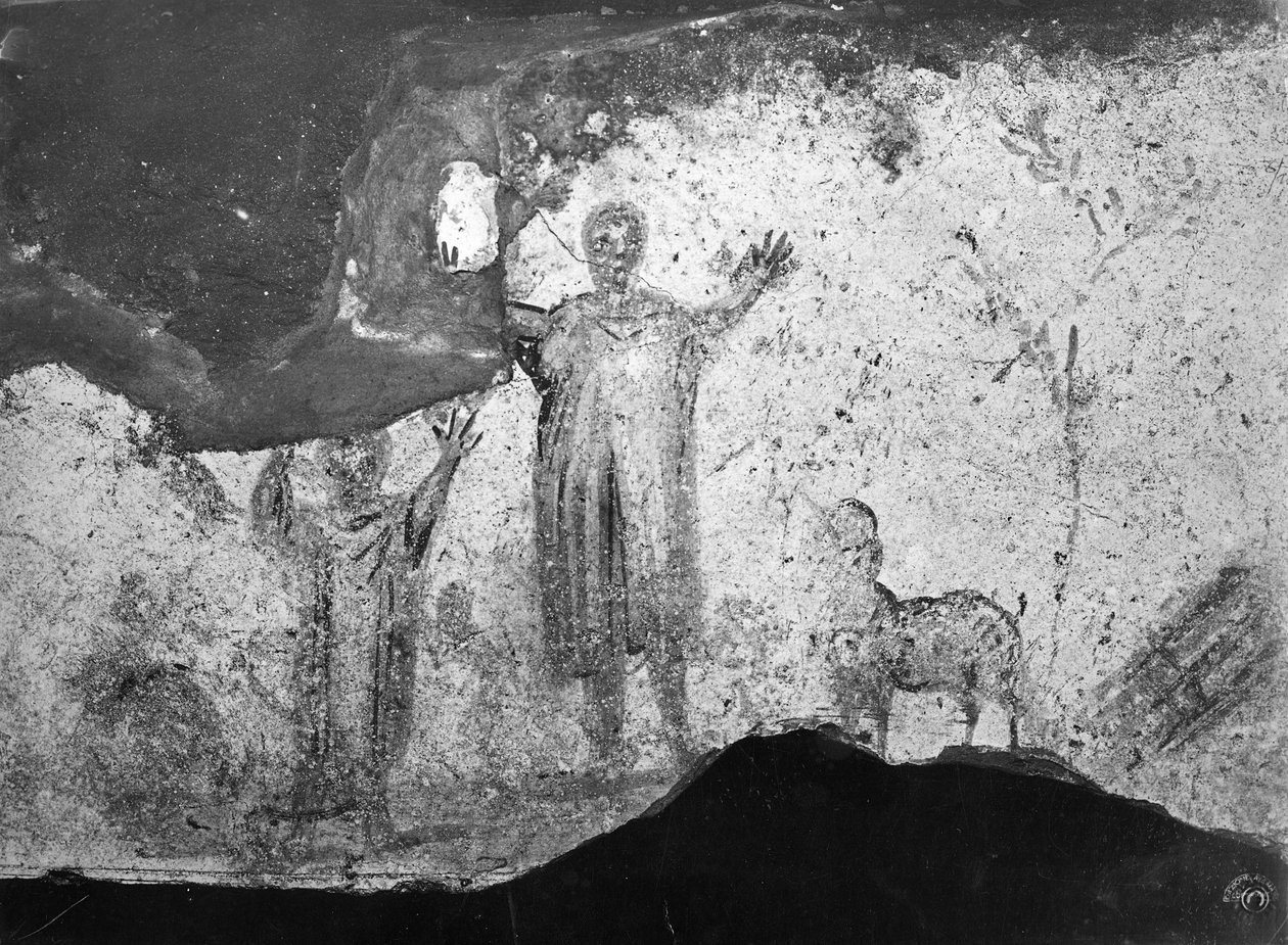 O Sacrifício de Abraão (fresco) (foto a p/b) de Paleo Christian