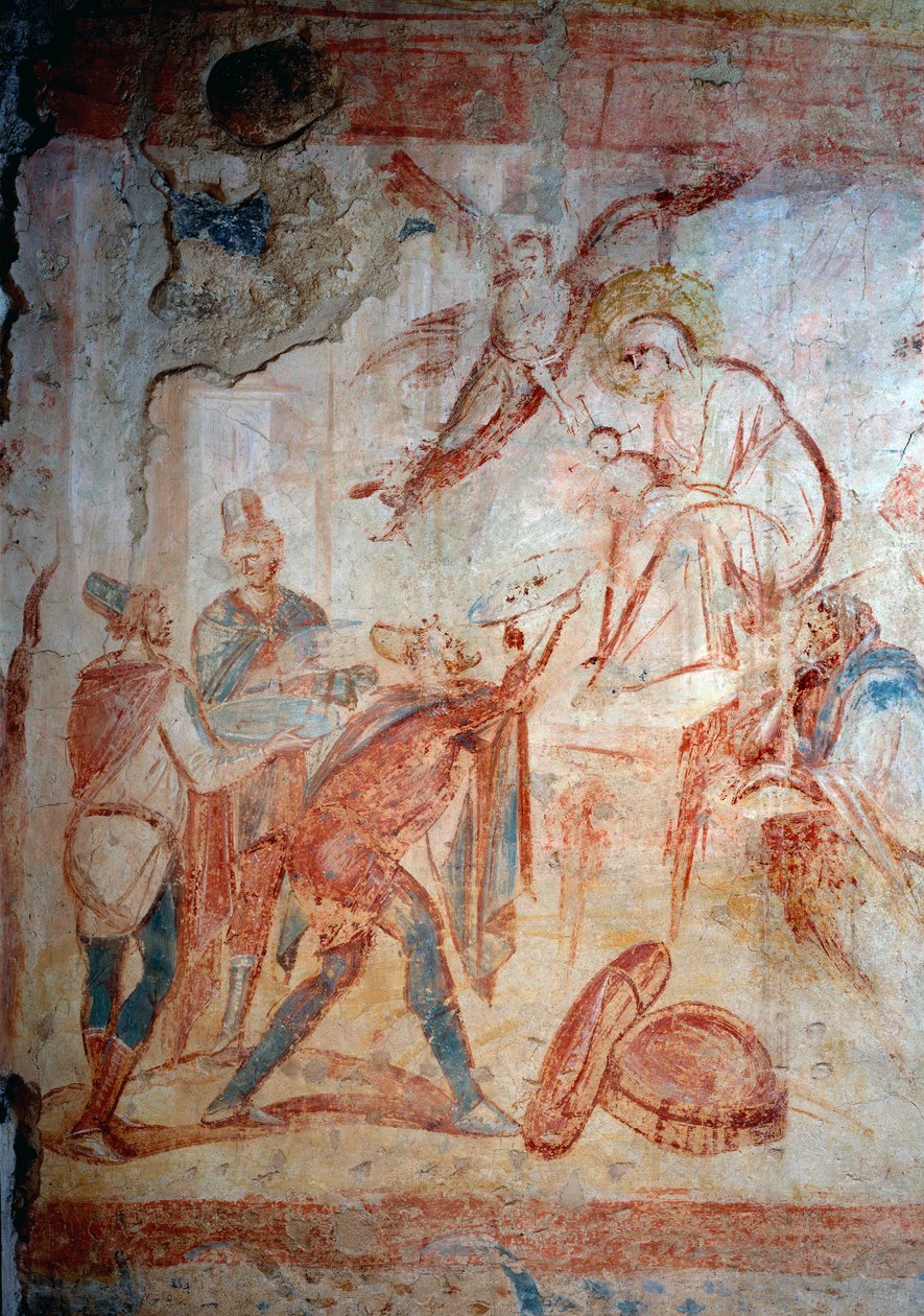 A adoração dos magos. Fresco, século 7-9 de Paleo Christian Paleo Christian