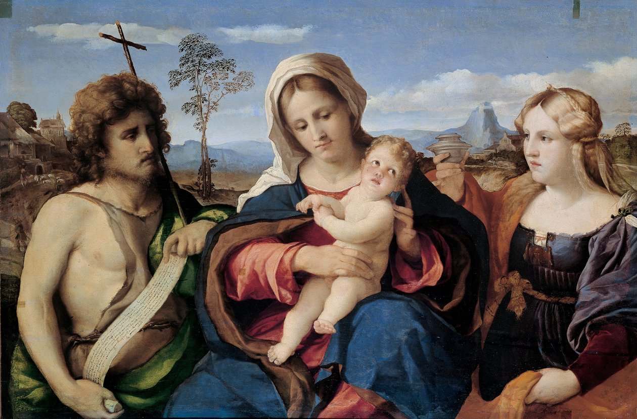 Madonna e criança com São João Batista e Madalena de Palma il Vecchio