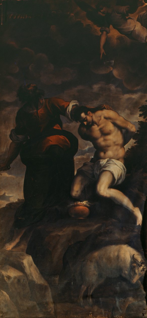 Cena de uma porta de órgão, Abraão e Isaac, 1600 de Palma Il Giovane