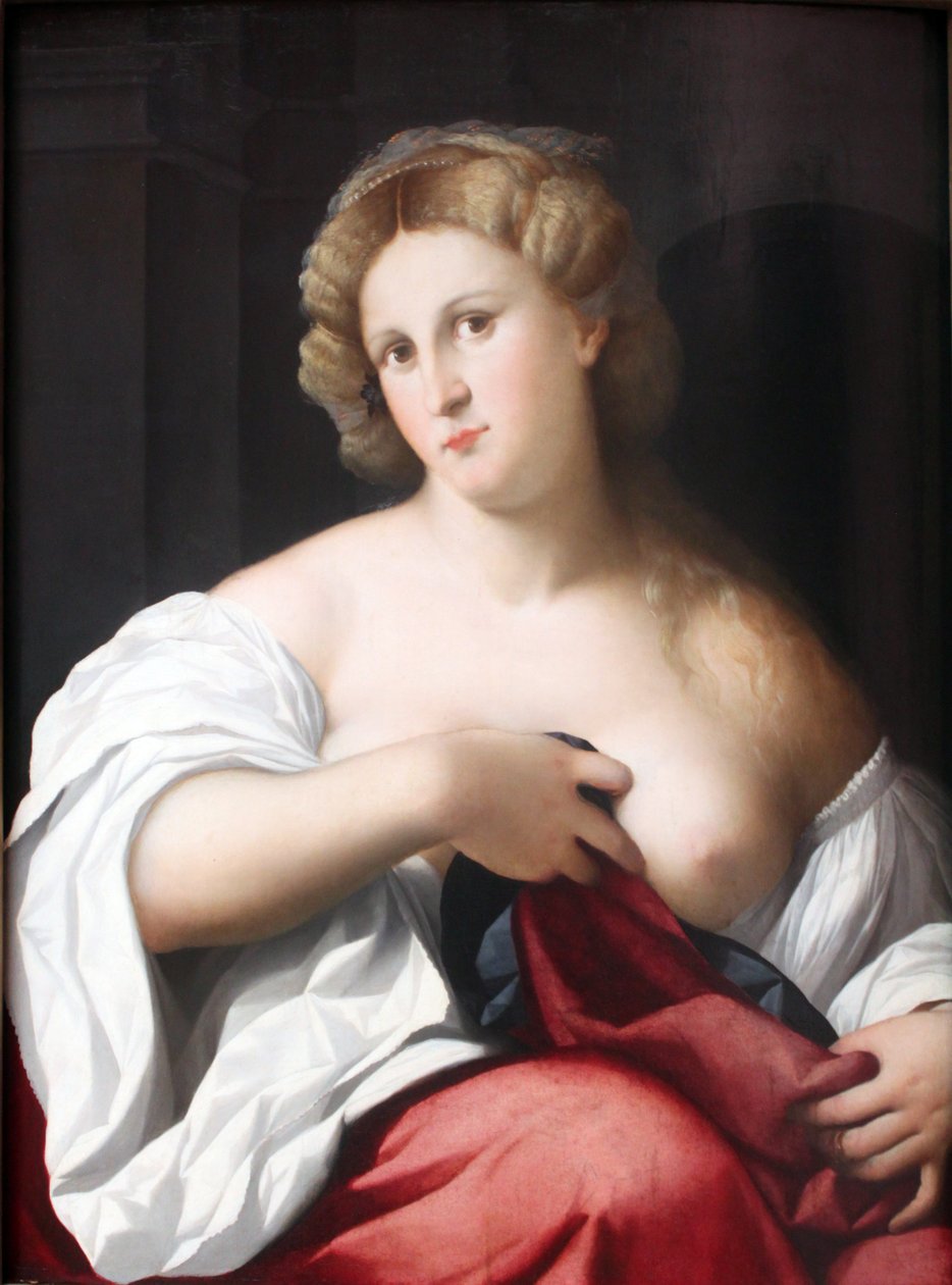 Retrato, de, um, mulher jovem, com, peito nu de Palma il Vecchio