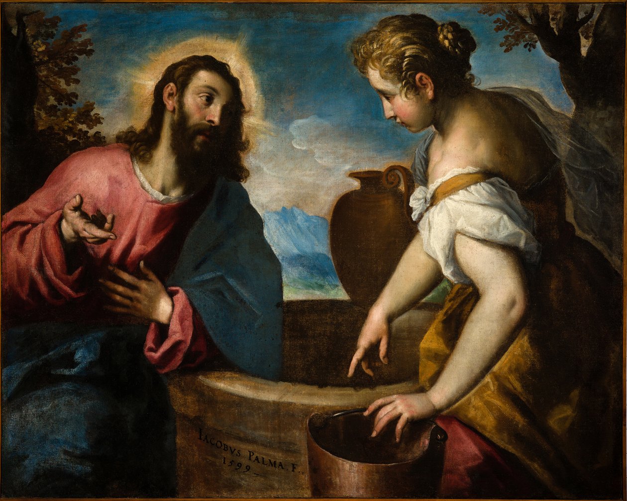 Jesus e a mulher samaritana (óleo sobre tela) de Palma Il Giovane