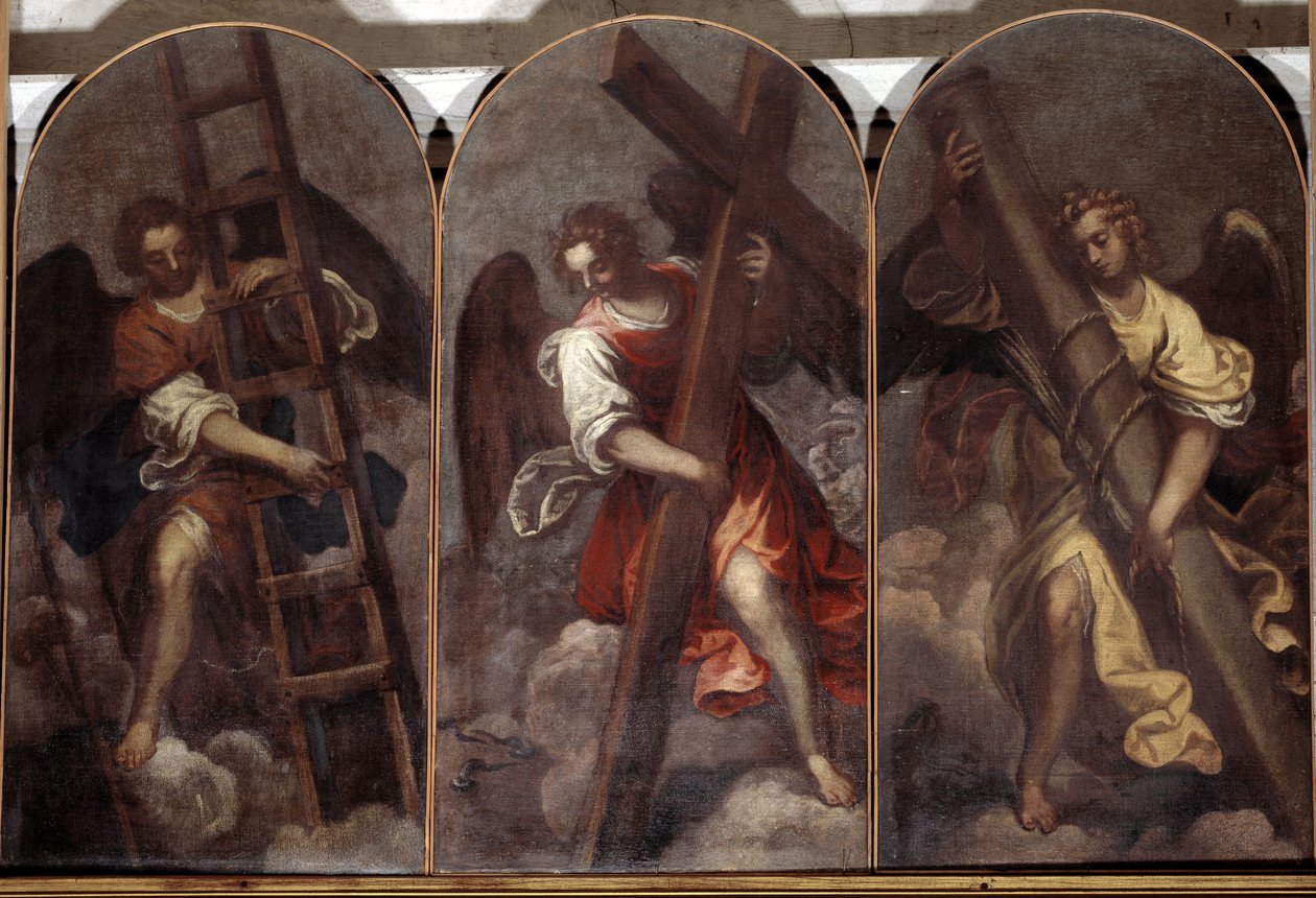 Anjos segurando as ferramentas da paixão (Pintura de Palma Il Giovane