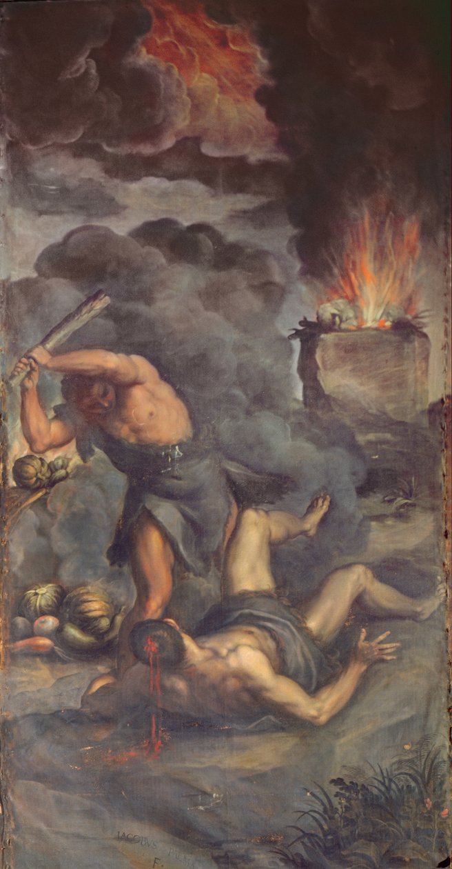 Interior da porta do painel do órgão representando Caim e Abel, 1600 de Palma Il Giovane