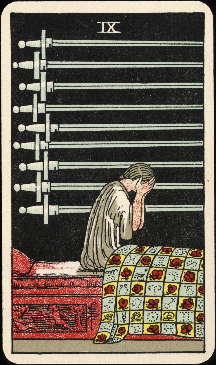 Nove de espadas, carta de tarô, c 1937 de Pamela Colman Smith