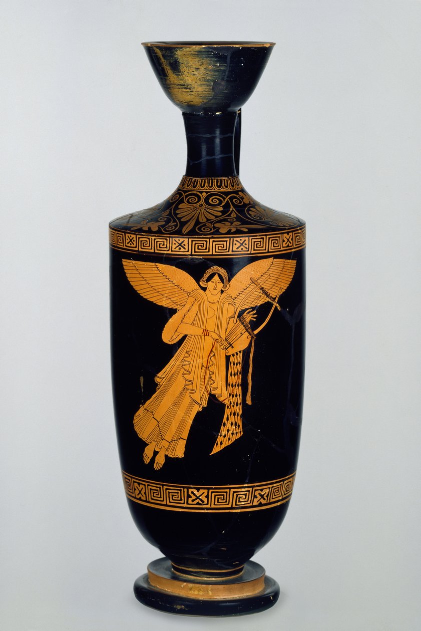 Lekythos áticos de figuras vermelhas decorados com uma figura alada de Nike, encontrados em Gela, c.490-80BC (cerâmica) de Pan Painter