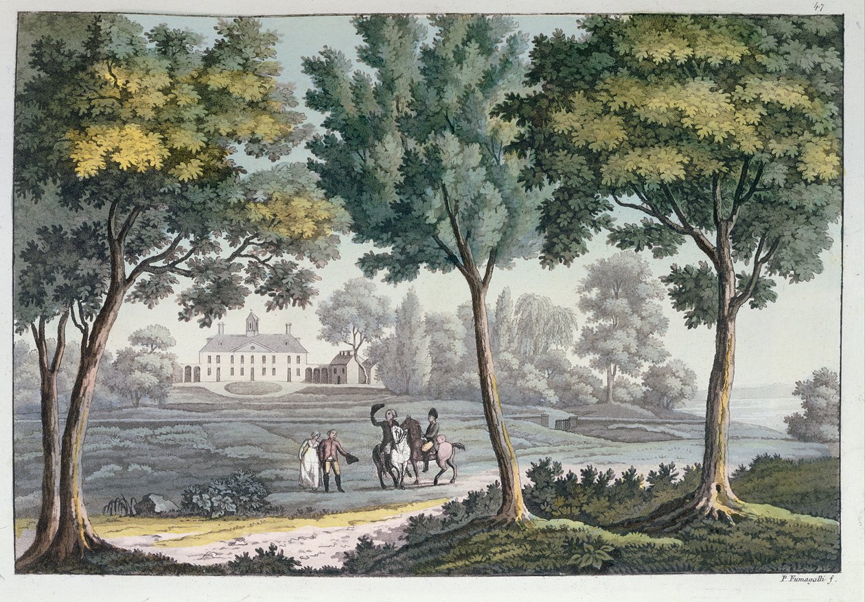 Mount Vernon, Virginia, casa de George Washington, c.1820 (gravura a cores) de Paolo Fumagalli