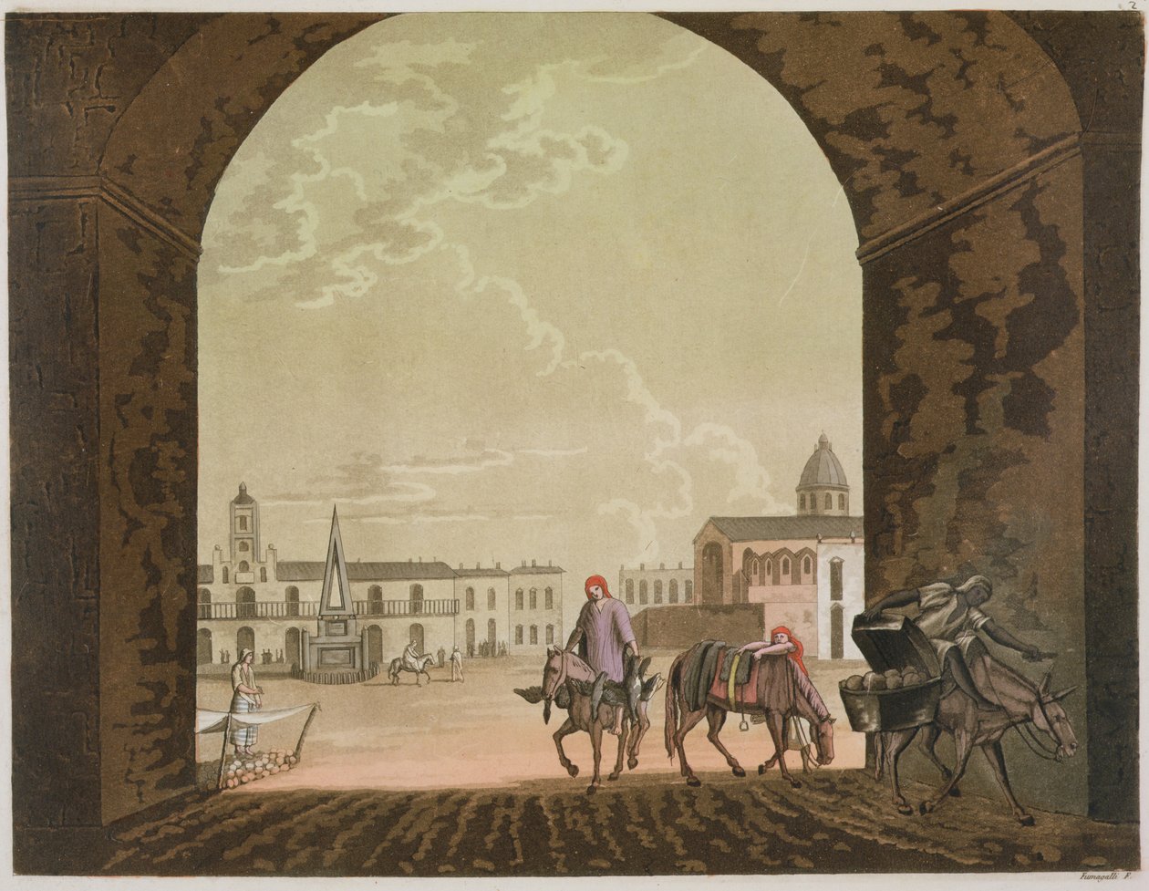Plaza de Mayo, Buenos Aires, Argentina, de &39;O traje antigo e moderno, Volume II, placa 2, por Jules Ferrario, publicado c.1820s-30s de Paolo Fumagalli