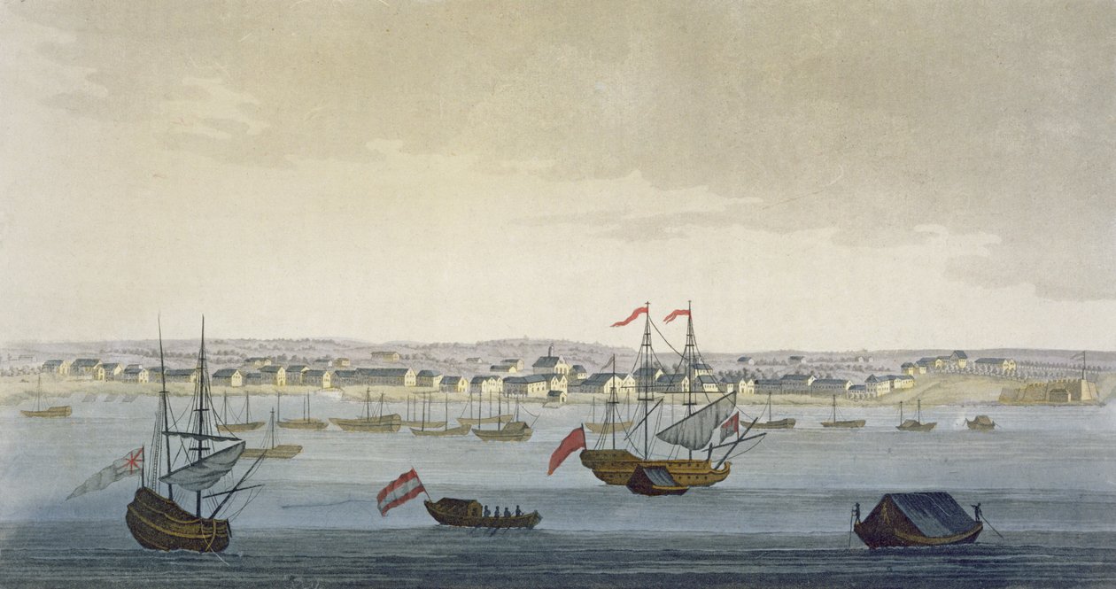 A cidade de Paramaribo (gravura a cores) de Paolo Fumagalli
