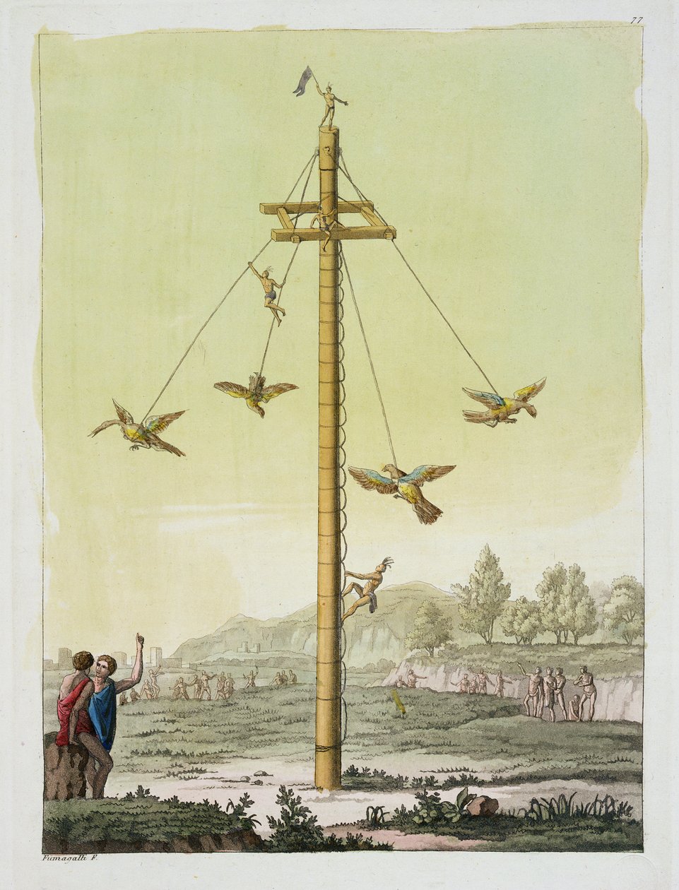 O Jogo Voador, de &39;Le Costume Ancien et Moderne&39;, Volume I, chapa 77, de Jules Ferrario, publicado em 1820s-30s (gravura colorida) de Paolo Fumagalli
