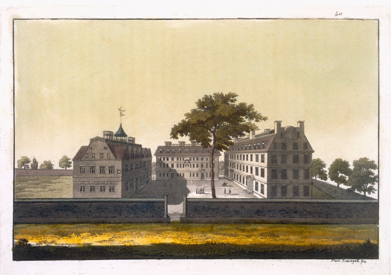 Universidade de Cambridge, Massachusetts, de &39;Le Costume Ancien et Moderne&39;, Volume I, de Jules Ferrario, publicado em 1820s-30s (gravura colorida) de Paolo Fumagalli