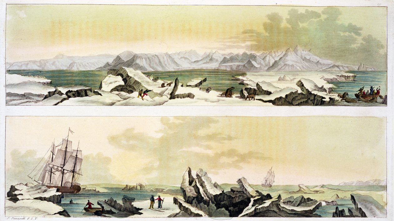 Vista de Spitsbergen com &39;The Dorothea&39; (gravura a cores) de Paolo Fumagalli