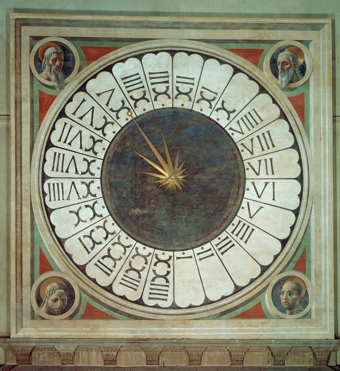 Relógio canônico com as cabeças de quatro profetas, completou 1443 de Paolo Uccello