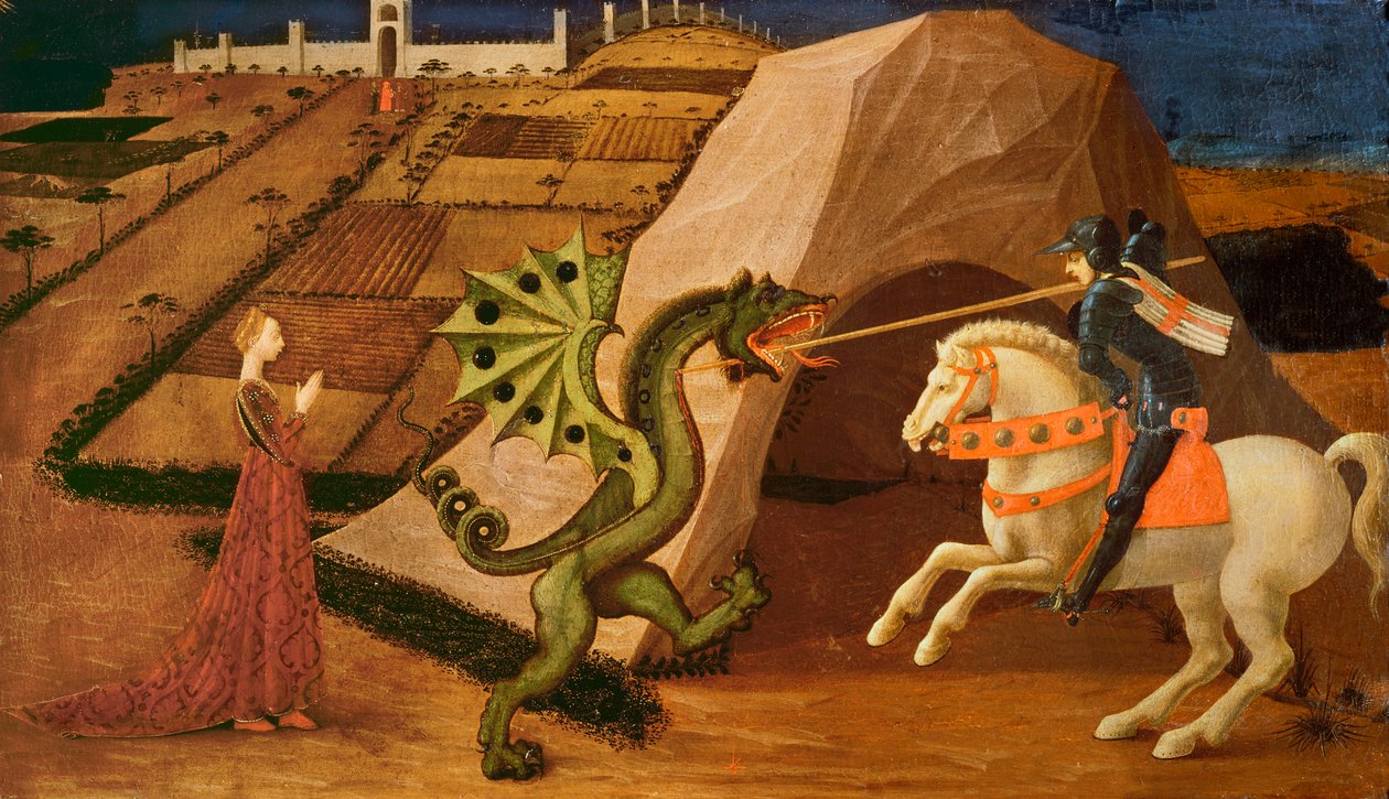 São Jorge e o Dragão, c.1439-40 (têmpera no painel) (para detalhes ver 85552) de Paolo Uccello