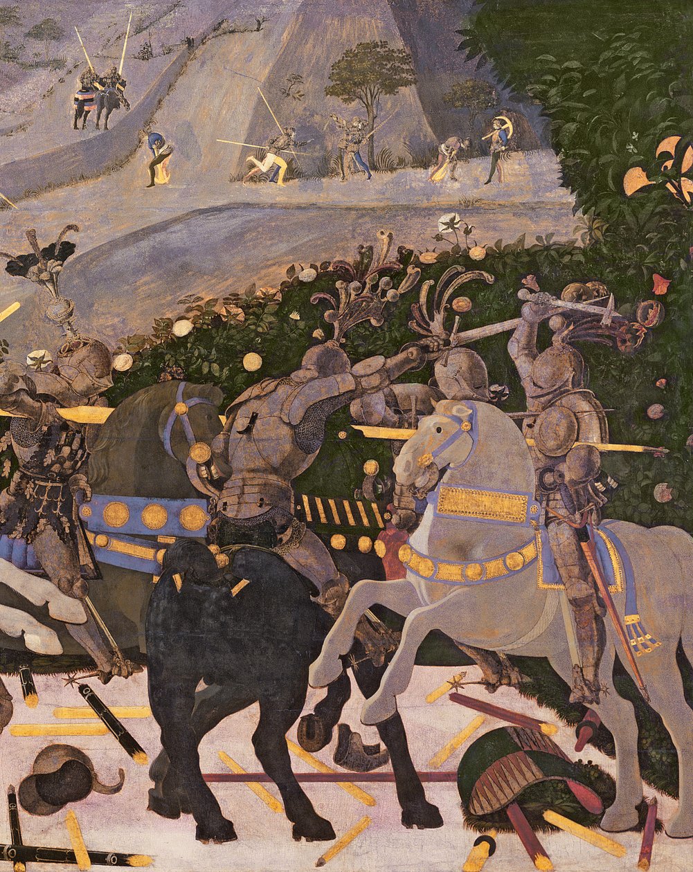 A Batalha de San Romano, c.1450-60 têmpera no detalhe do painel de 30690 de Paolo Uccello