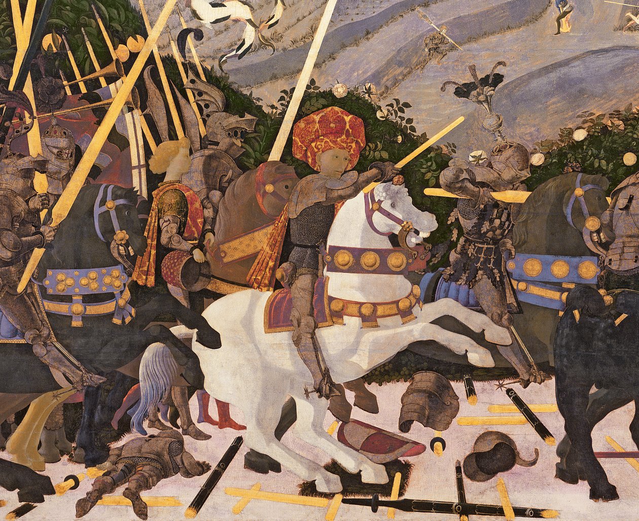 A Batalha de San Romano, c.1450-60 têmpera no detalhe do painel de 30690 de Paolo Uccello