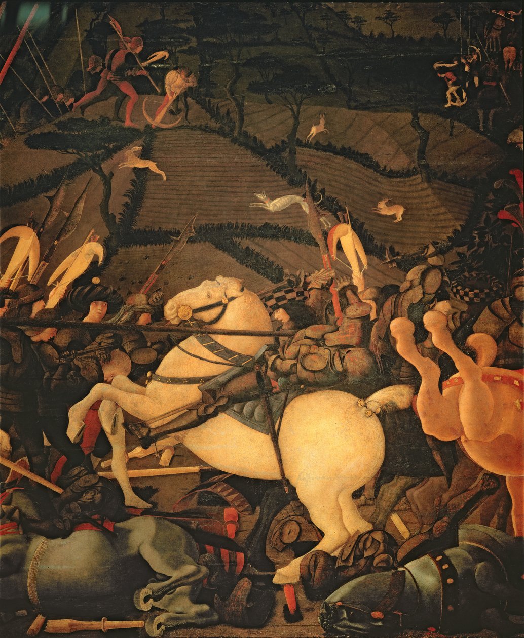 A Batalha de San Romano em 1432, c.1456 (têmpera no painel) (ver também 162335 e 31574) de Paolo Uccello