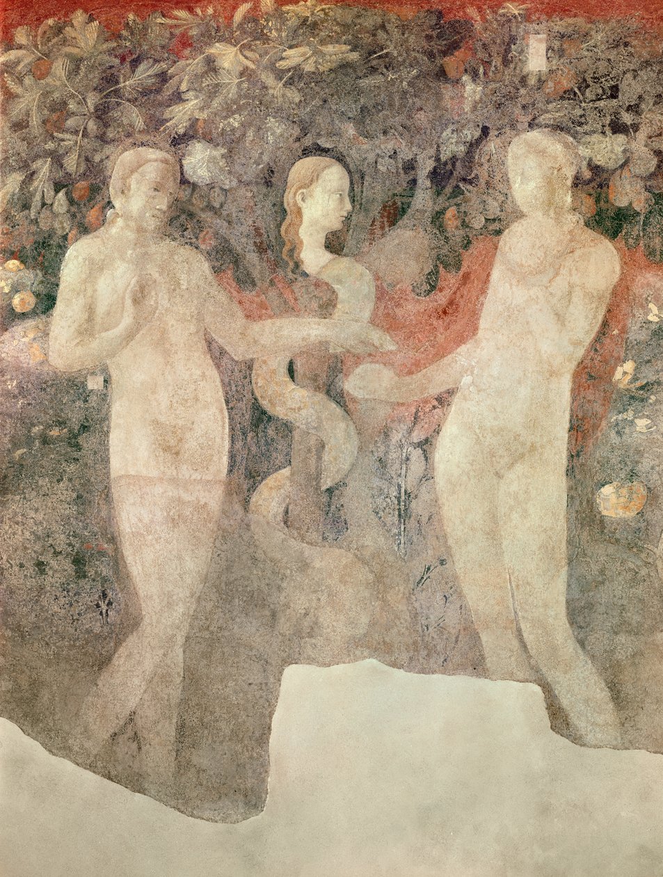 A Criação de Eva e Pecado Original (detalhe do pecado original), 1430 (afresco transferido para a tela) de Paolo Uccello