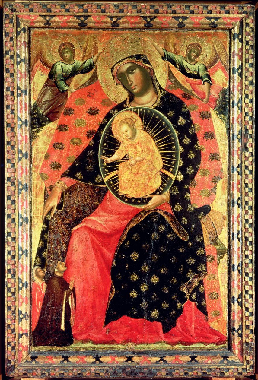 Madonna e criança entronada com duas pessoas devotas de Paolo Veneziano