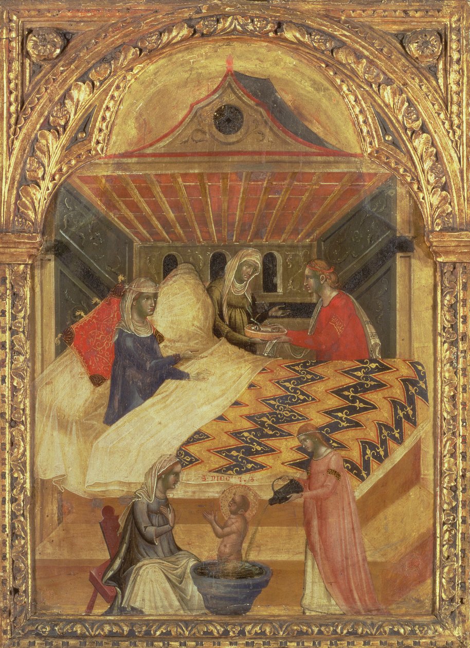 O nascimento de São Nicolau, c.1345 (têmpera no painel) de Paolo Veneziano