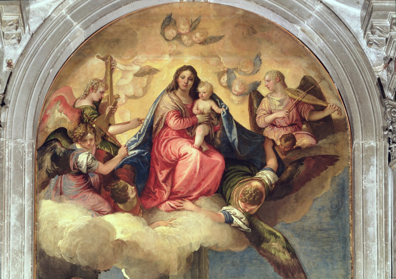 Virgem e criança com músicos de anjo (detalhe de 33414) de Paolo Veronese
