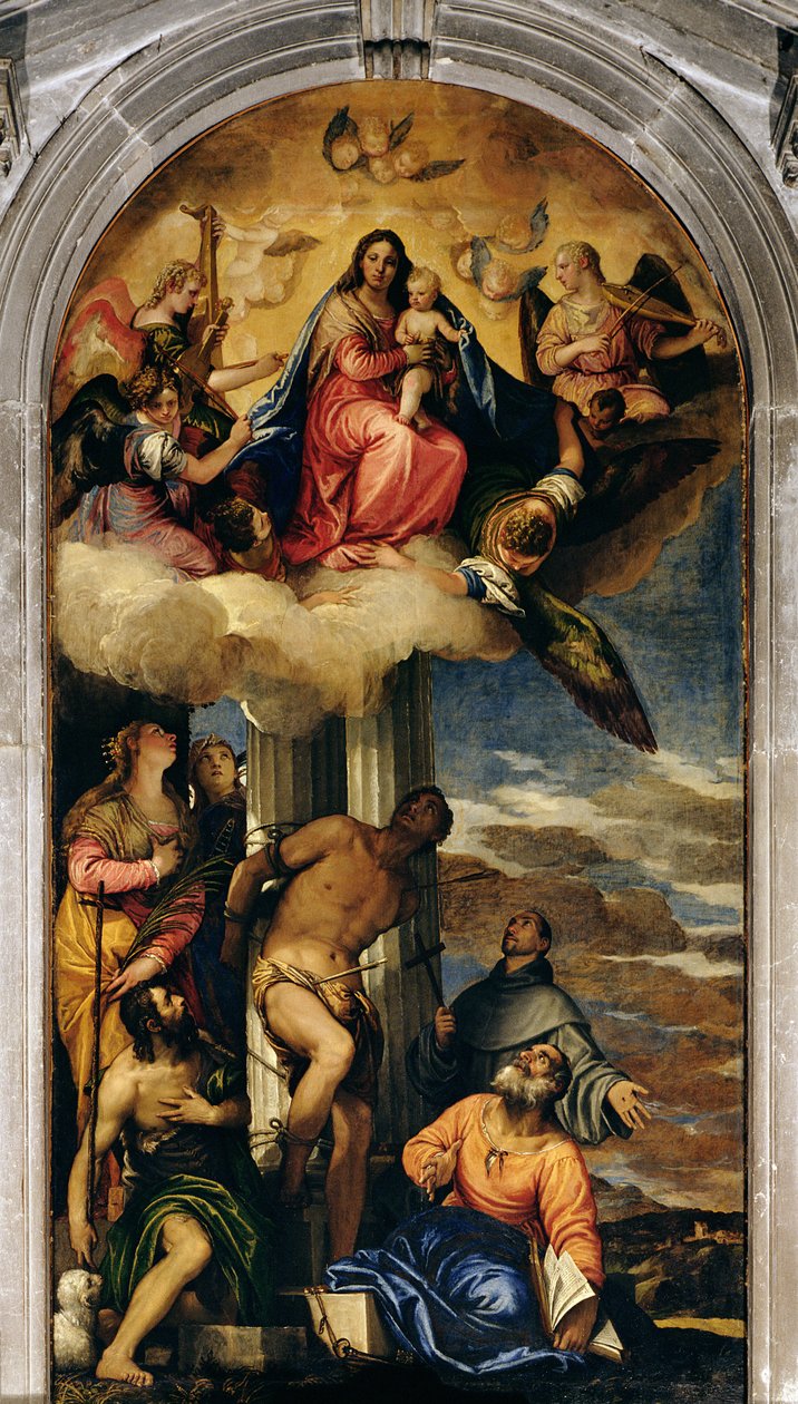 Virgem e Criança com Anjos Músicos e Santos de Paolo Veronese