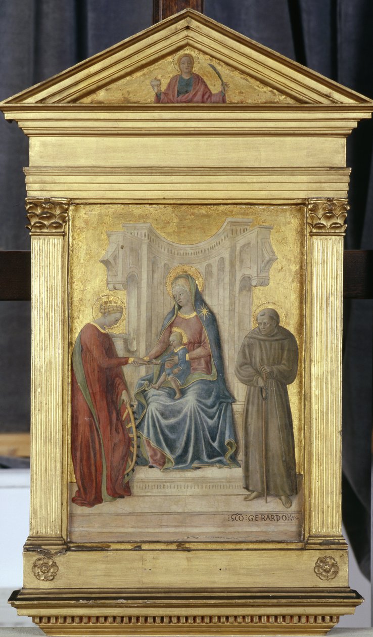 Madonna entronada com criança e Santos Gerhard e Katharina, c.1450 (têmpera sobre madeira de choupo) de Paolo di Stefano Badaloni Schiavo