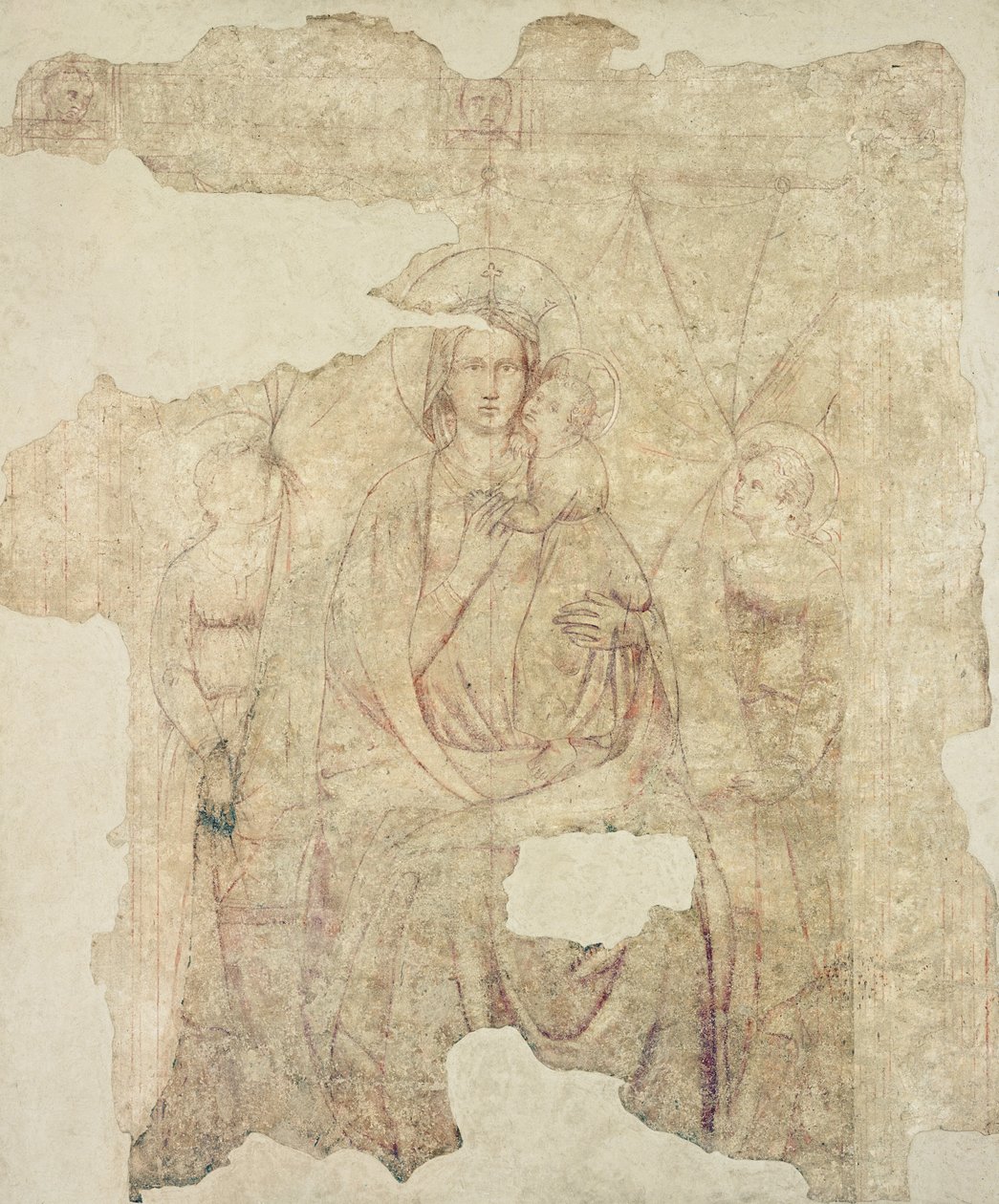 Madonna and Child Entronizado, desenhando um afresco (sinopia no papel) de Paolo di Stefano Badaloni Schiavo