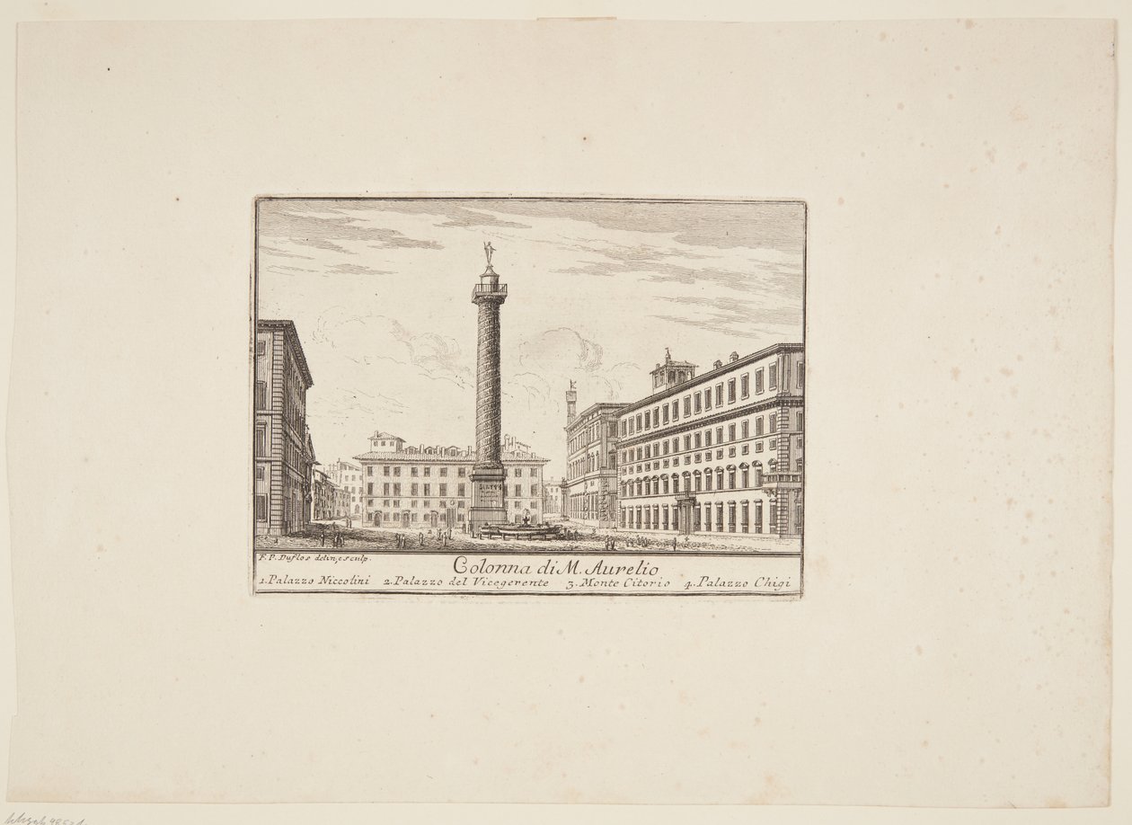 Coluna de M. Aurélio. 1. Palazzo Niccolini. 2. Palácio do Vice-Gerente. 3. Monte Citório. 4. Palácio Chigi de Paolo Anesi