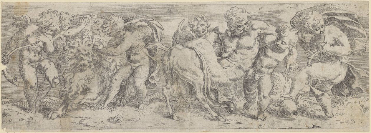 Bêbado de sátira e putti de Paolo Farinati