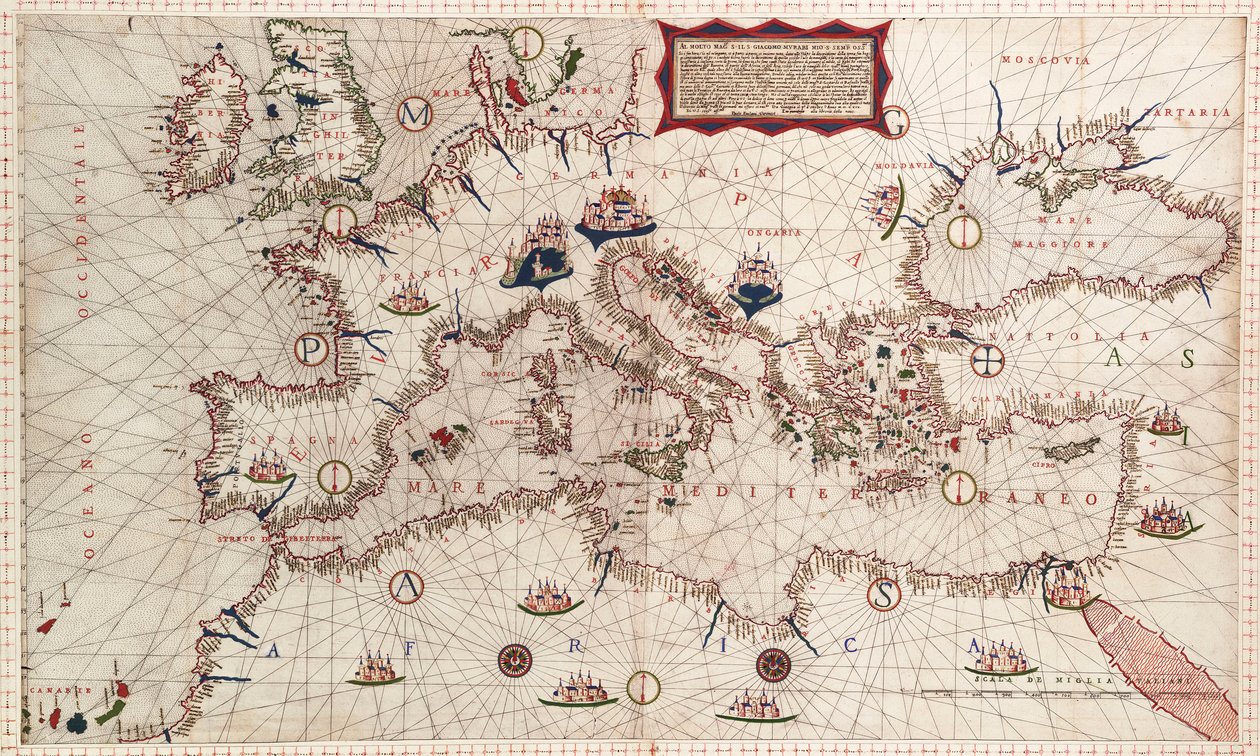 Carta dos mares Mediterrâneo, Negro e Cáspio de Paolo Forlani