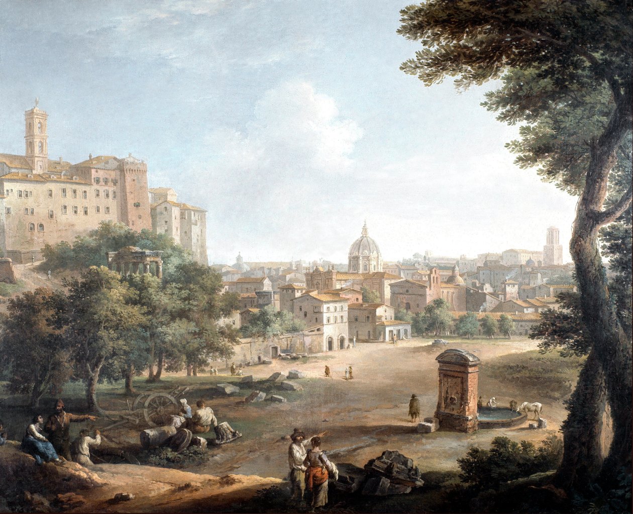Vista sobre o Campo Vaccino em Roma (pintura de Paolo Monaldi