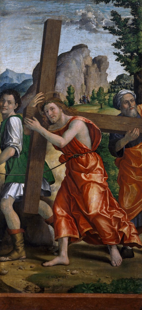 Road to Calvary, detalhe de Políptico da Paixão de Paolo Cavazzola (1486-1522) de Paolo Morando Cavazzola