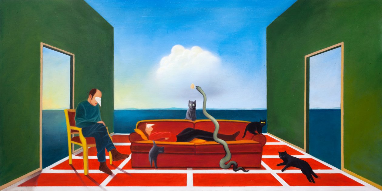 A terapia, 2021 (óleo sobre painel de madeira) de Paolo Perfranceschi