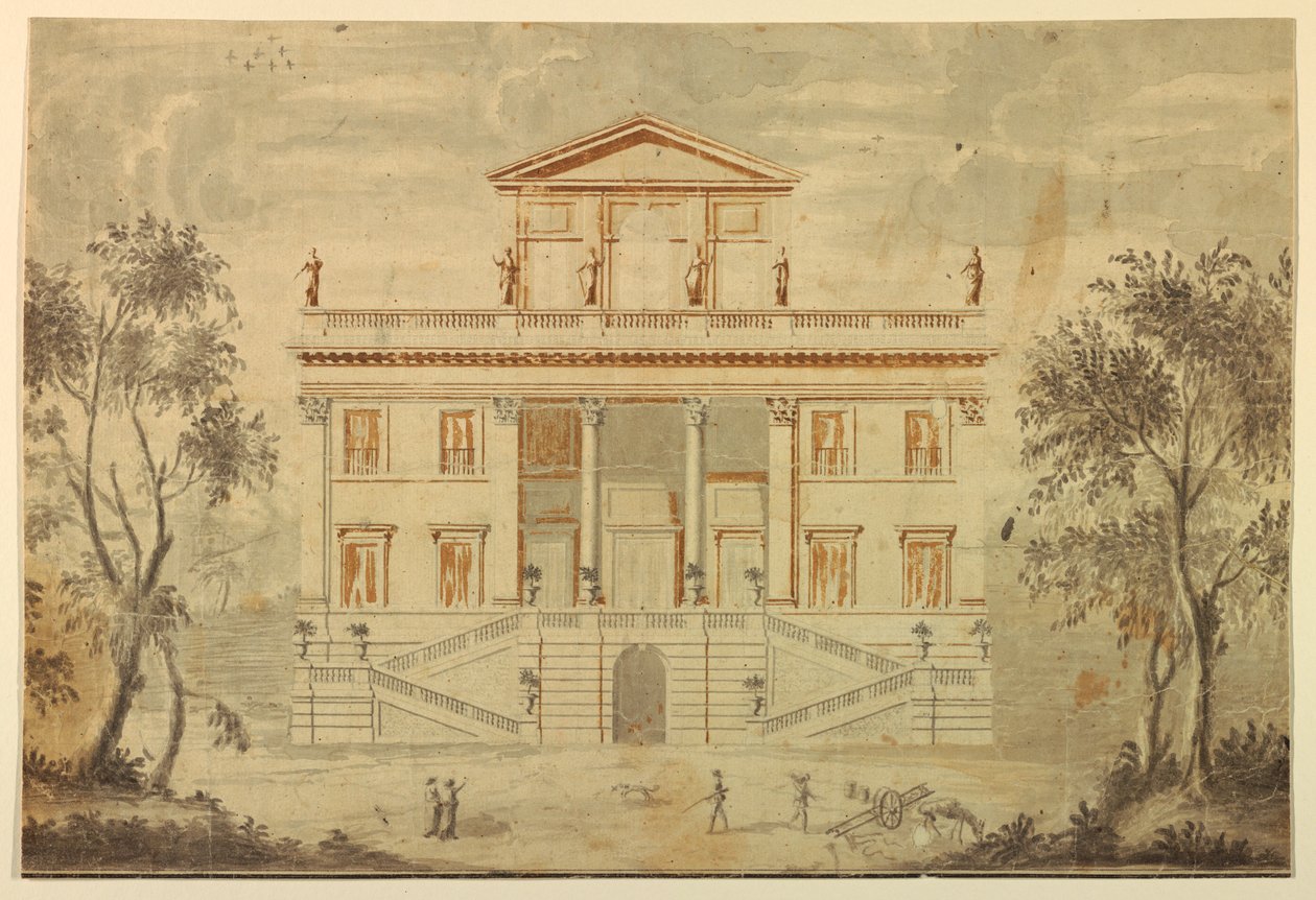 Desenho, Alçado de uma Villa, 1750-70 de Paolo Posi