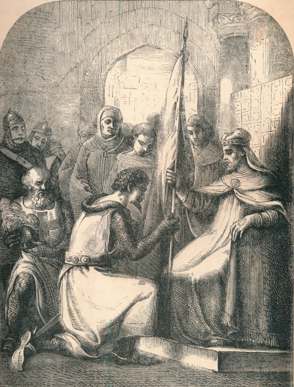 Hugh de Vermandois recebendo uma bandeira consagrada do Papa Urbano, 1869 de Paolo Priolo