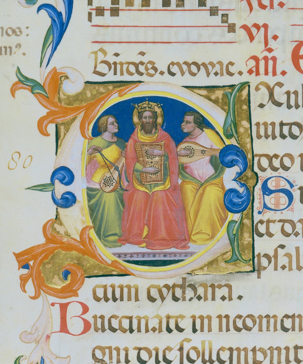 Rei David jogando um saltério, miniatura de Paolo Soldini, detalhe de um Livro de Salmos de Paolo Soldini