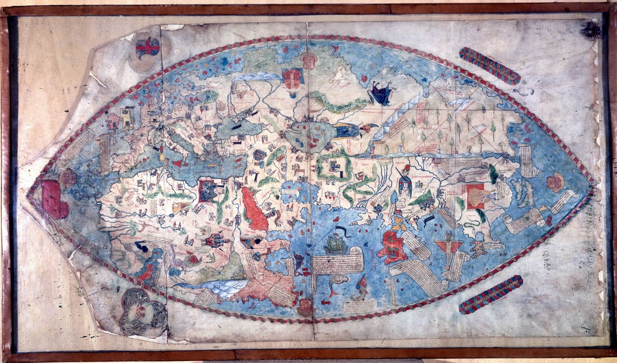 Mapa mundial de Paolo Toscanelli (1397 - 1497). 1457. Este mapa representa a imagem europeia da Terra antes da descoberta dos grandes continentes. Biblioteca Nazionale Florence de Paolo Toscanelli