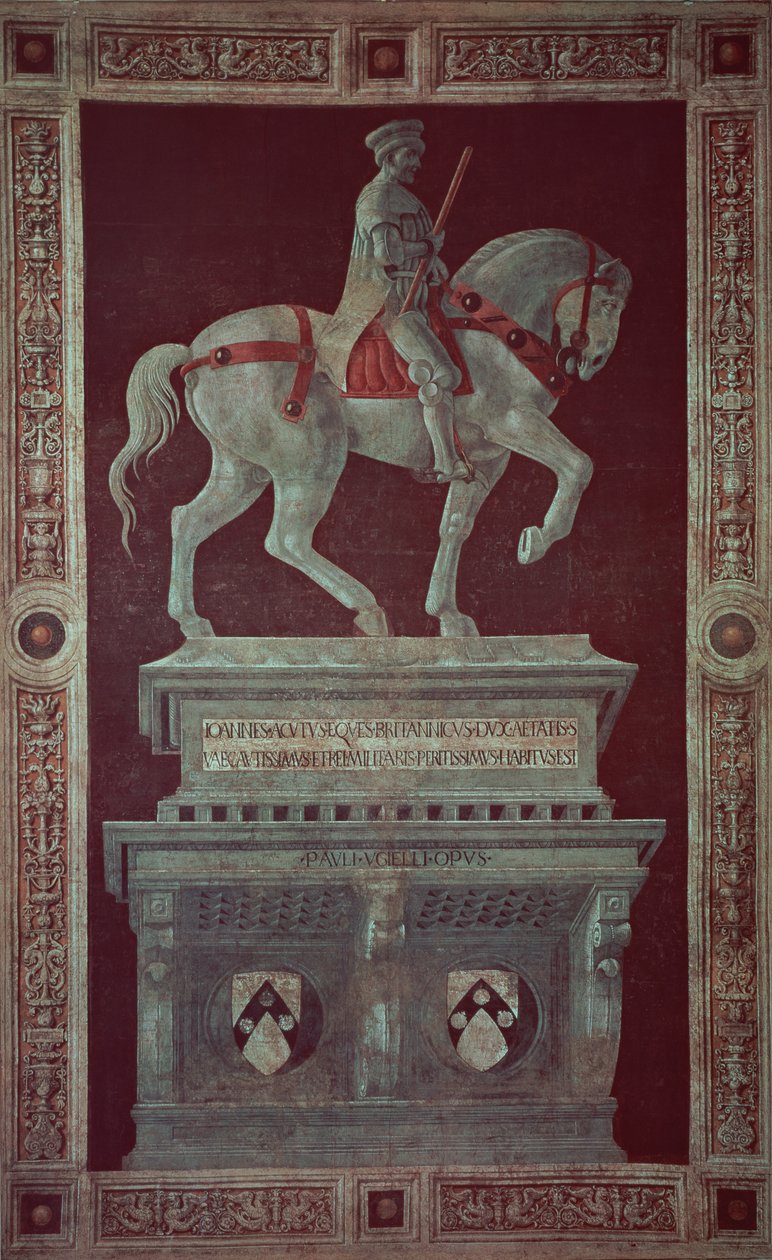 Monumento Equestre de Sir John Hawkwood (1320-94), 1436 (afresco transferido para a tela) de Paolo Uccello