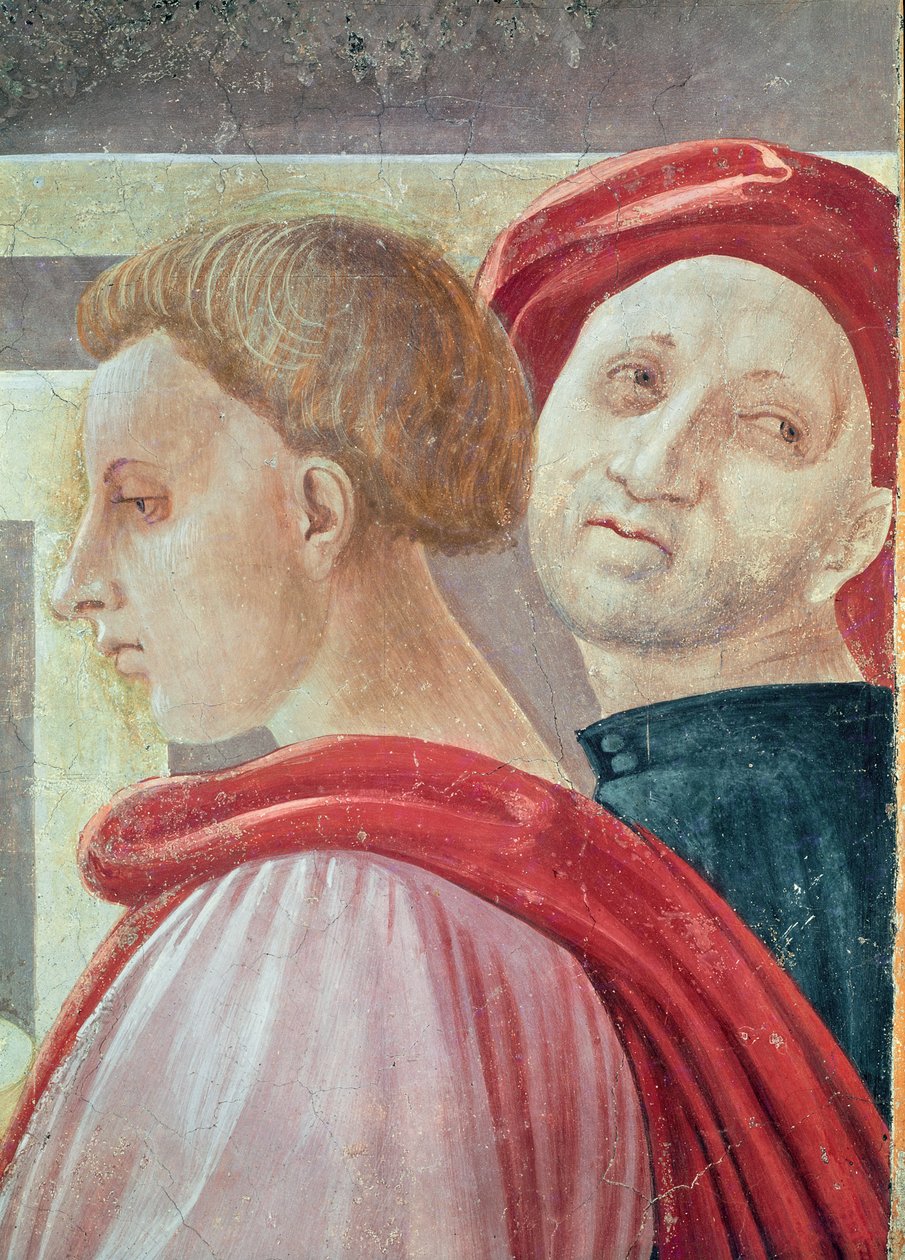 Cabeças de dois homens, da Apresentação de Maria no Templo, 1433-34 (detalhe) de Paolo Uccello