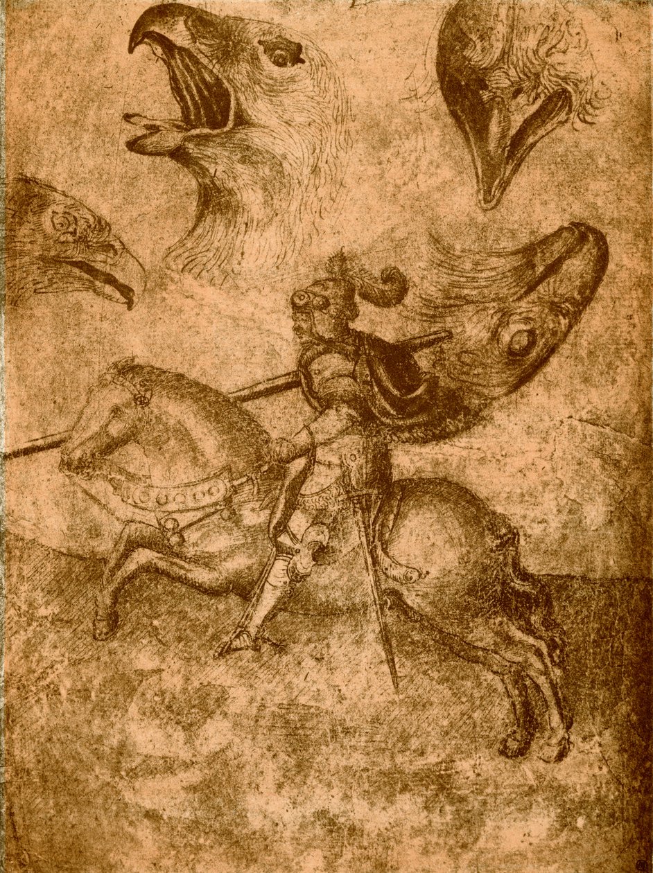 Cavaleiro com lança e estudos de pássaros de Paolo Uccello