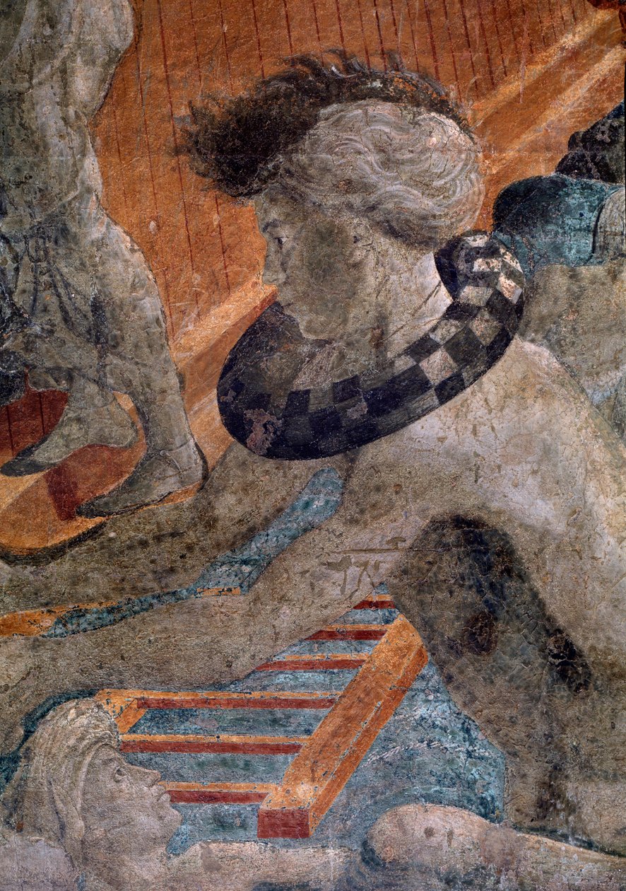 Noé e o Dilúvio, detalhe da fantasia de um dos humanos perdidos fora da Arca - Fresco de Paolo Uccello